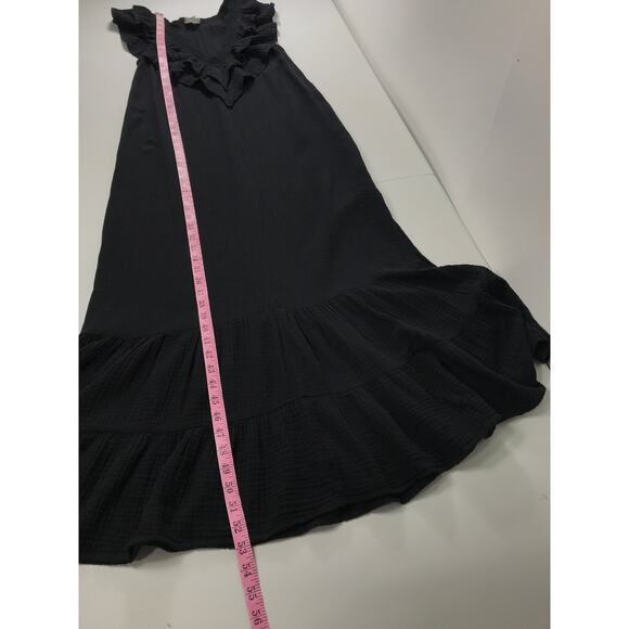 Sundays Gauze Ruffle Maxi Sundress Black Dress Women's S Cute Airy 100% Cotton - Picture 12 of 12